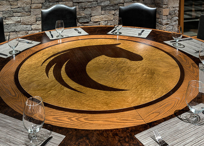 Custom Round Dining Table with Lindy Farms Logo