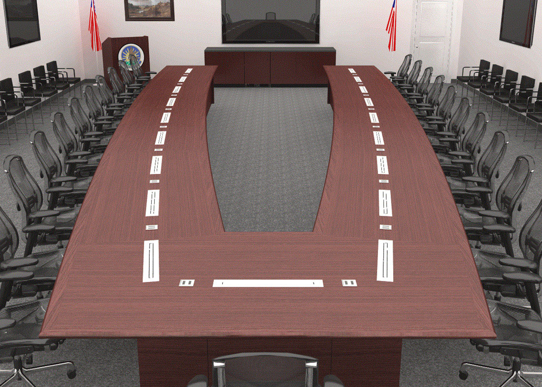 Undisclosed Large Conference Table with Motorized Monitors